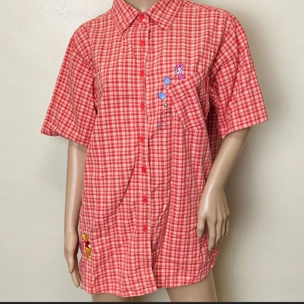 DISNEY 90s Vintage Winnie The Pooh & Piglet Embroidery Cotton Plaid 22W/24W